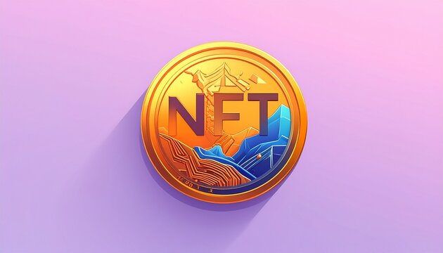 golden nft crypto token with global network design on soft gradient background