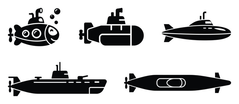 Submarine icons collection for marine travel technology and underwater adventure projects