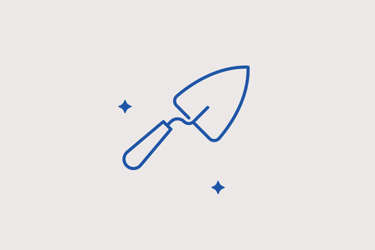 Masonry trowel line icon for bricklaying and professional tiling work. Traditional vector illustration for masonry tool kits and construction worker equipment guides.