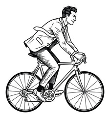 Fototapeta premium Suited professional cycling a road bike, ideal for illustrating urban commuting and active transport.