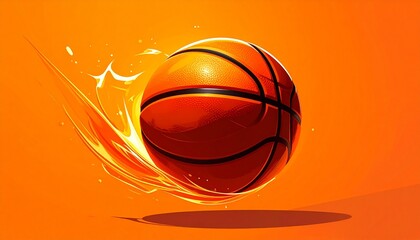 Obraz premium dynamic basketball in motion with fiery energy on vibrant orange backdrop
