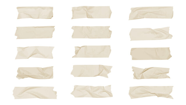 Set of Realistic Masking Tape Strips Vector Illustration, Washi Tape Pieces with Wrinkled Texture, Adhesive Paper Tape Collection for Scrapbooking and Mockups, Vector EPS.