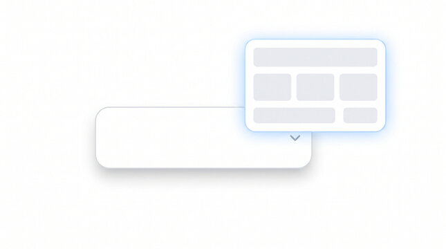 Minimalist user interface elements, clean web dashboard wireframe components, modern digital interface layout on white background