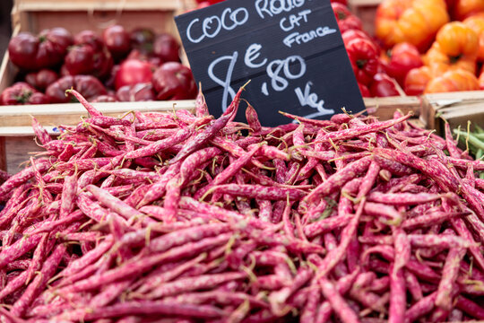 Fresh coco rouge beans for sale at Provence market