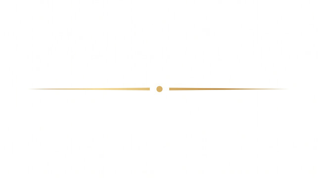 Elegant gold divider line with central dot, luxury metallic decorative border on white background, minimalist golden separator for wedding invitations