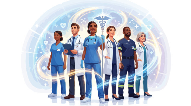 Diverse Healthcare Workers Team Illustration Medical Professionals Tribute Vector Graphic