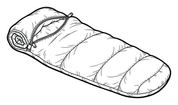 Rolled sleeping bag with open zipper for outdoor camping and backpacking adventures