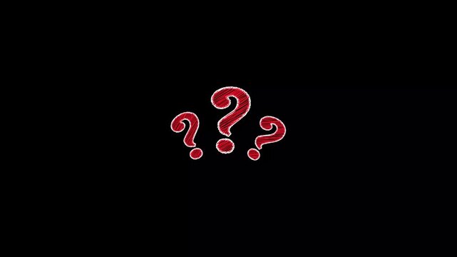 Hand Drawn scribble doodle sketch question mark animation on black background. Wiggly pop up question mark for web design, Why, ask, question problem, monochromatic flat object animation