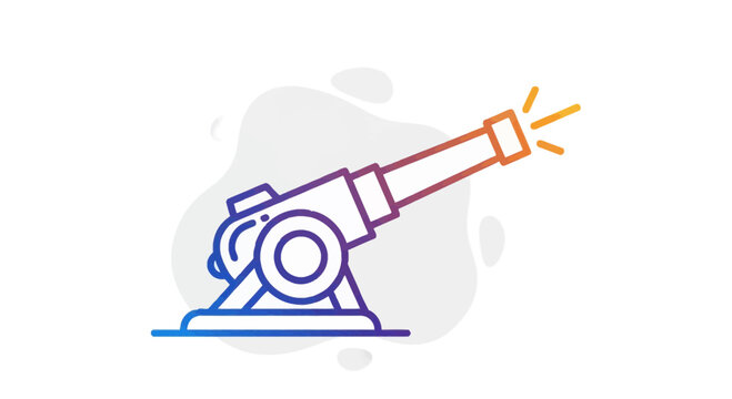 Vintage Cannon Firing, Explosion Effect, Historical Weapon, Retro Artillery, Colorful Gradient