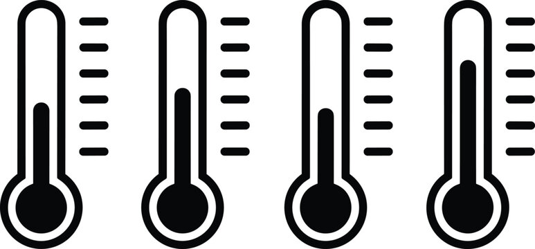 Black Thermometer Temperature Gauge Silhouettes in Four Different Levels for Weather and Medical Design Projects