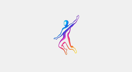 Obraz premium Vibrant Human Silhouette Jumping with Rainbow Colors on White Background