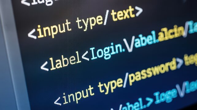 Close-up of HTML login form code on a digital screen