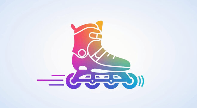 Vibrant Inline Skate Icon with Speed Lines, Colorful Geometric Design