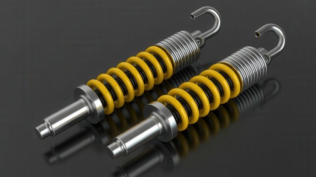 Pair of modern mechanical shock absorbers with yellow coils