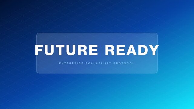 Futuristic Ready Protocol Text Animation on Blue Grid Background