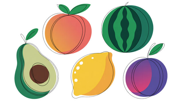 Colorful selection of five fresh tropical fruits arranged together Vector