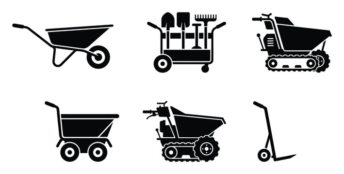 Material transport equipment wheelbarrows, power dumpers, and utility carts for jobs.