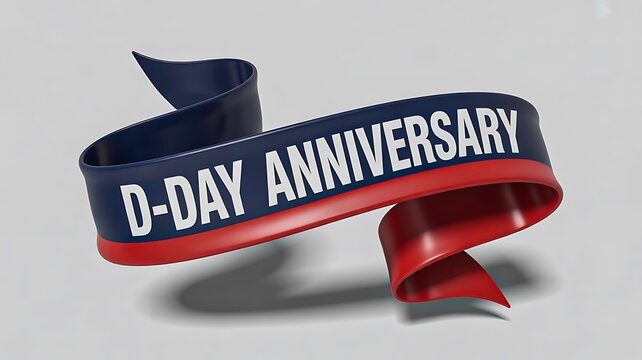 D day anniversary ribbon banner with bold typography and patriotic theme design  