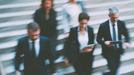 Fototapeta premium Business people descending outdoor stairs