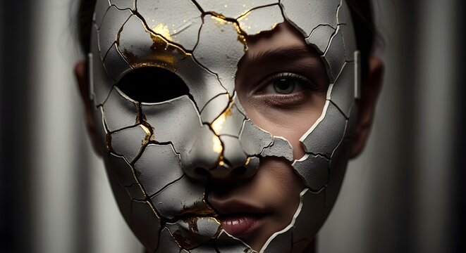 Broken Mask Face Identity Deception Dual Personality Psychology Hidden Mystery