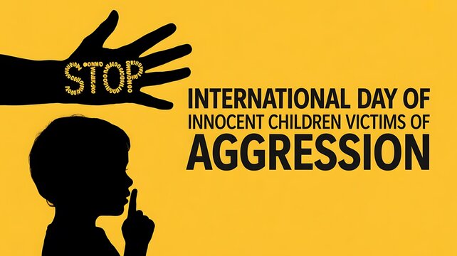 Stop aggression message with child silhouette for international day of innocent children victims awareness concept 