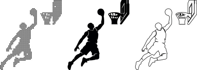 Basketball Player Dunking Silhouette and Dot Art Vector slam dunk jumping © MSTANUWARA