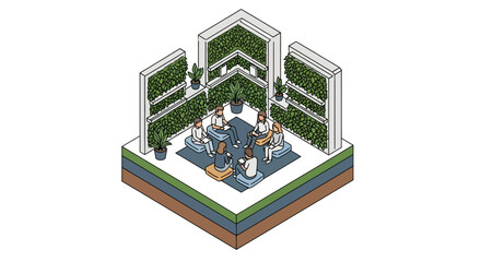 Obraz premium Employees practice corporate wellness in a modern business office building lobby
