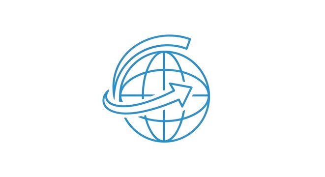 Global internet access vector icon. Globe with circling arrow symbolizes worldwide connectivity, international communication, and digital networking