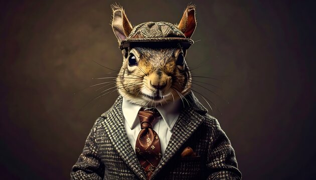 Anthropomorphic rabbit in business attire portrait.