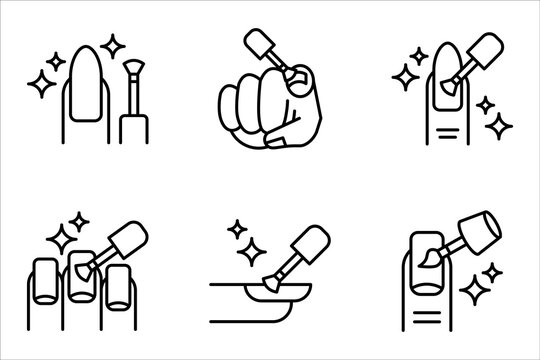 nail care icon set, polish or gel for nails, manicure salon, vector illustration on white background