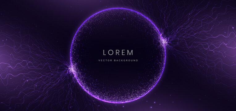 Purple Digital Sphere with Electric Energy Lines on Dark Futuristic Background.