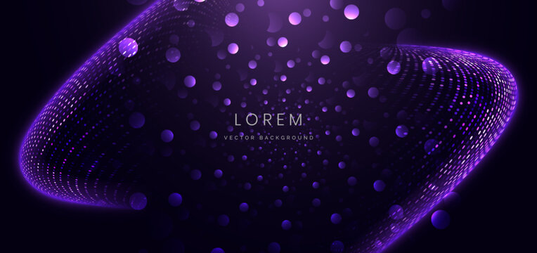 Abstract Purple Dotted Wave Flow Background with Glowing Particles.