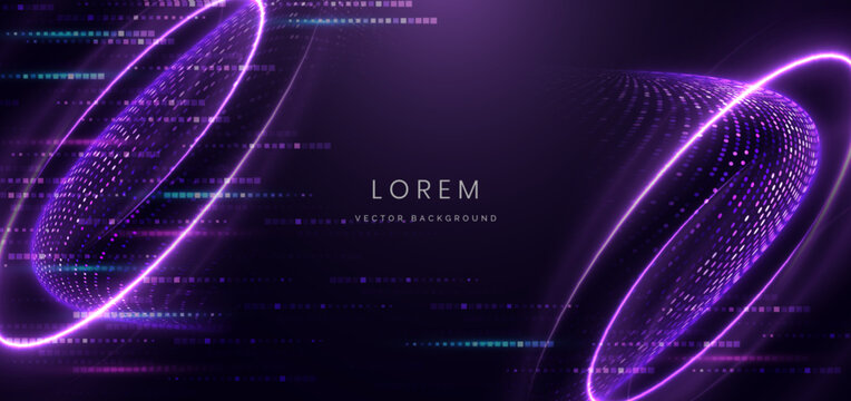 Abstract futuristic background featuring glowing purple light trails .