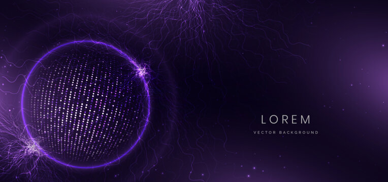Glowing purple digital sphere with dotted texture and dynamic electric energy.