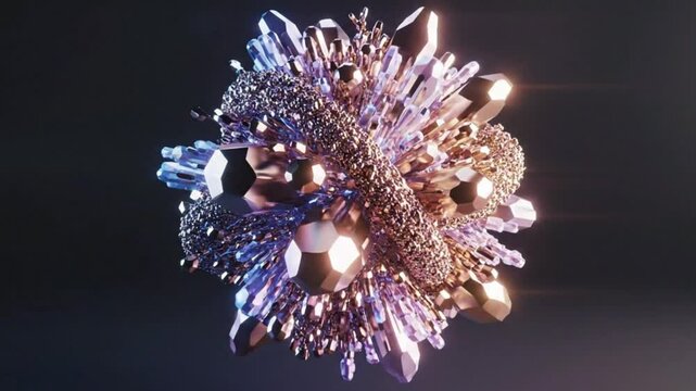 Abstract Crystal Formation Glowing Futuristic Orb of Geometric Shapes and Textures