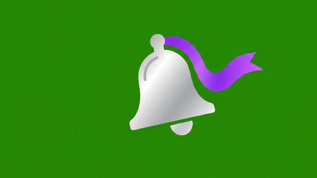 2D flat vector seamless animation of bell icon with customizable ribbon color adaptable brand palette neutral base color smooth motion rhythmic swing ribbon bounce green background chroma key UI overl