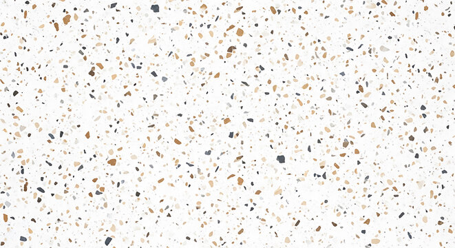 White terrazzo pattern with brown black and beige flecks background texture