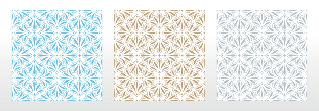 Collection of flower geometric patterns. Seamless vector backgrounds. Colored ornaments. Ornament for fabric, wallpaper, packaging. Decorative prints