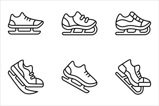 Ice skate shoe icon set for winter sports and recreation, vector illustration on white background
