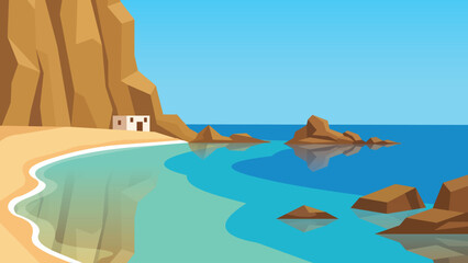 Fototapeta premium Hidden Arch Mediterranean Beach Flat Design Illustration