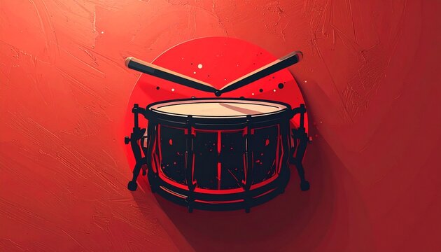 drum set icon on vibrant red background minimalist rhythm concept