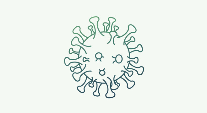 Hand-drawn illustration of a coronavirus particle with spikes, on a white background.