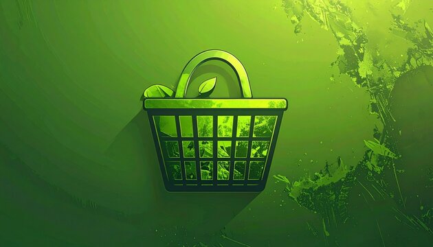 empty green shopping basket underwater with soft light and algae texture