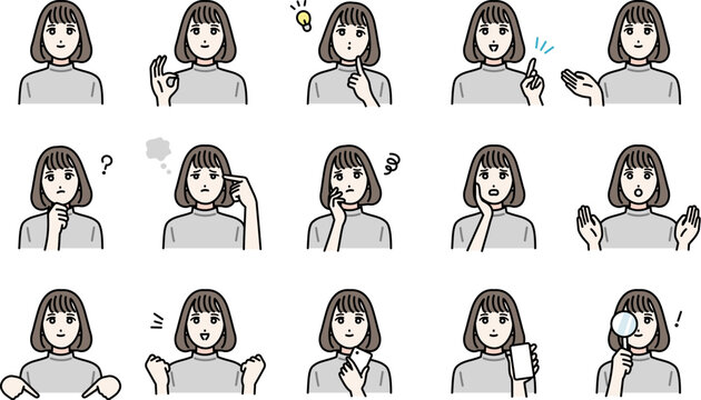 若い女性の様々な表情バリエーション　アバターセット
