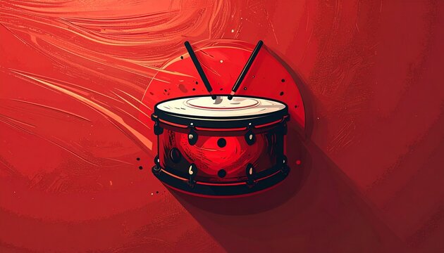 vibrant snare drum with drumsticks on bold red gradient background