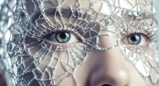 broken glass face eye reflection identity fragile psychology trauma mental health anxiety depression inner conflict