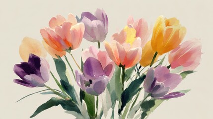 Obraz premium Pastel watercolor tulips: a gentle spring floral composition