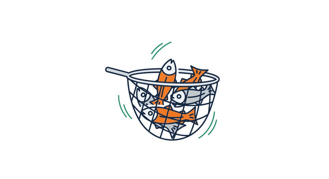 Fishing Net Full of Fish, Catching Seafood, Healthy Food Concept