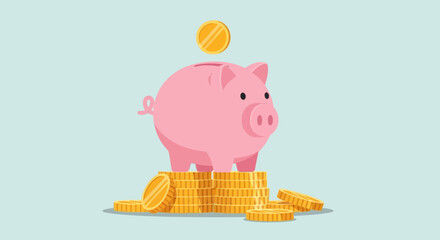 Pink Pig Saving Money Coins Stack. © beni