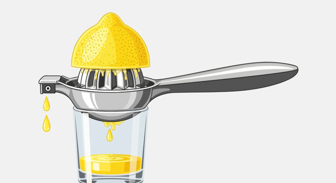 Manual Juicer Squeezing Fresh Lemon Juice.